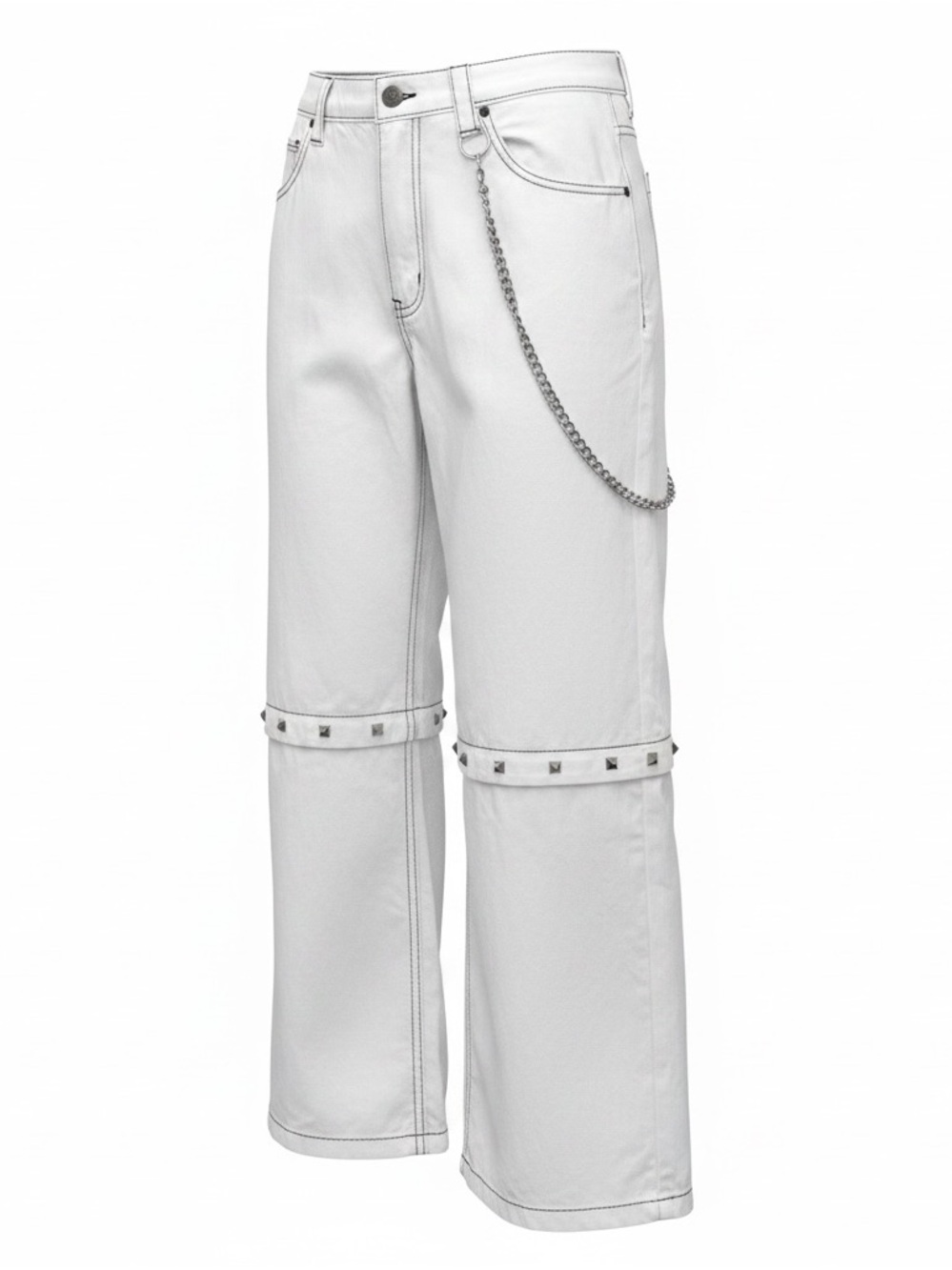 WHITE DENIM PANTS zip off to shorts‎ WIDOW 3x Dollskill double chain